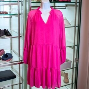 291. Vince Camuto Hot Pink Tiered Mini Dress, Size Medium